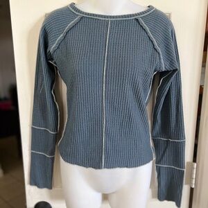 Lulus Winning Pick Slate Grey Contrast Stitched Long Sleeve Top